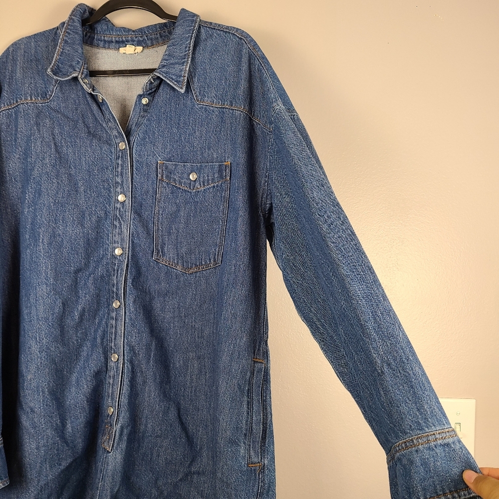 Anthropologie Pilcro Long Sleeve Jean Denim Collared Button Snap Romper XL - Picture 5 of 13